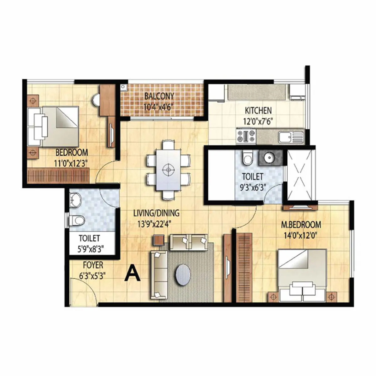 2 BHK Optima floor plan