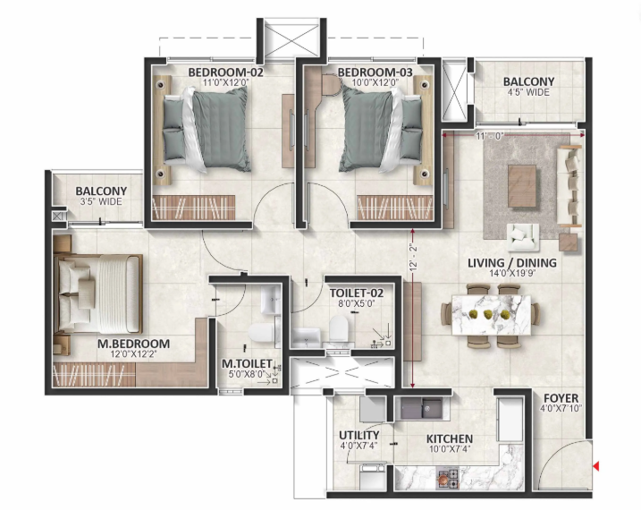 Prestige Evergreen 3 bedroom floor plan