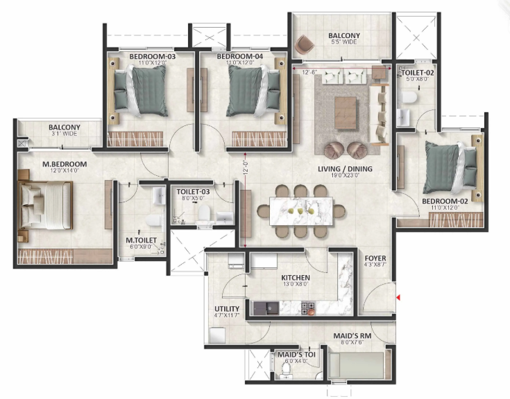 Prestige Evergreen 4 bedroom floor plan