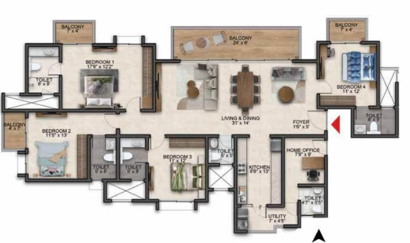 Prestige Southern Star 3.5 BHK floor plan